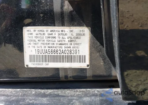 2002 Acura Tl 3.2 из США, поврежденный, VIN 19UUA56662A028391